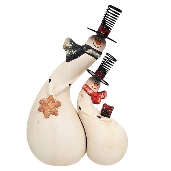Vintage Ceramic Gourd Shaped Whimsical Cuddling Snowman Duo with Top Hats HTF - Picture 1 of 6